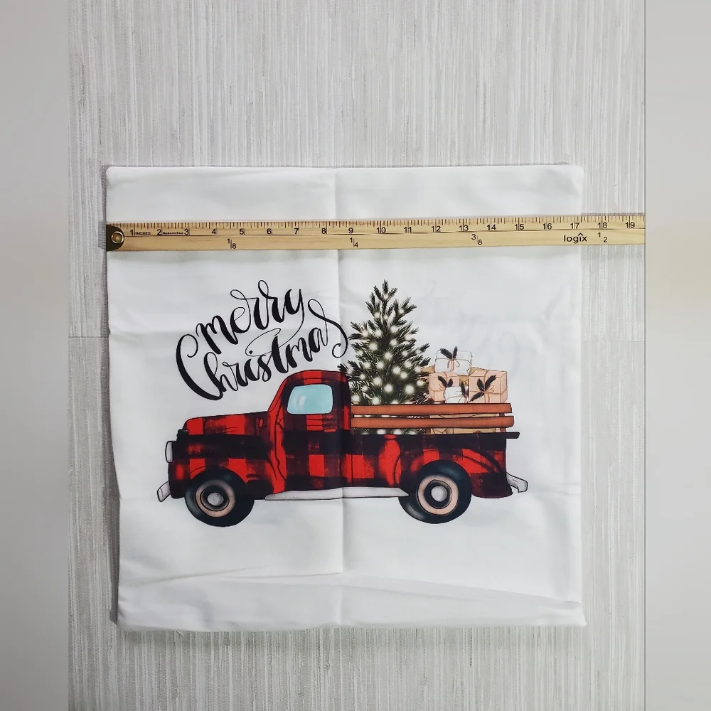 Decorative Christmas Pillow Cover Red Buffalo Plaid Farmhouse Truck